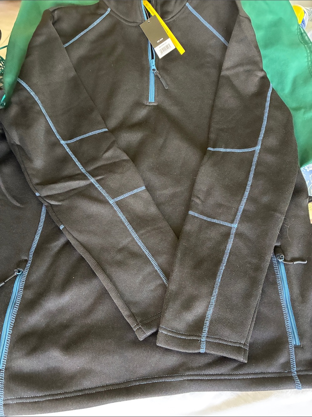 Men's Black Zip-Up Sweater with Blue Contrast Trim